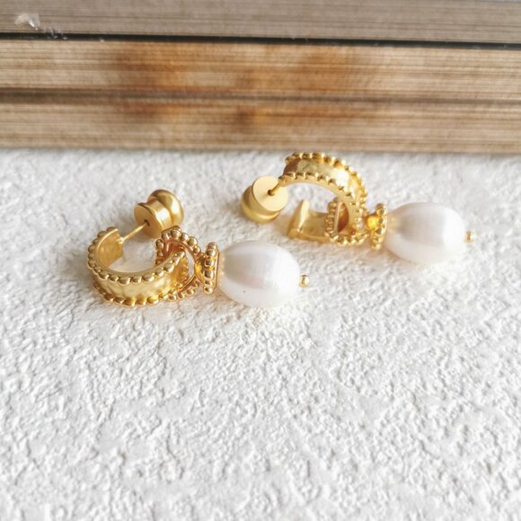 Julie Vos Marbella Pearl Gold Hoop & Charm Earrings - Picture 3 of 4